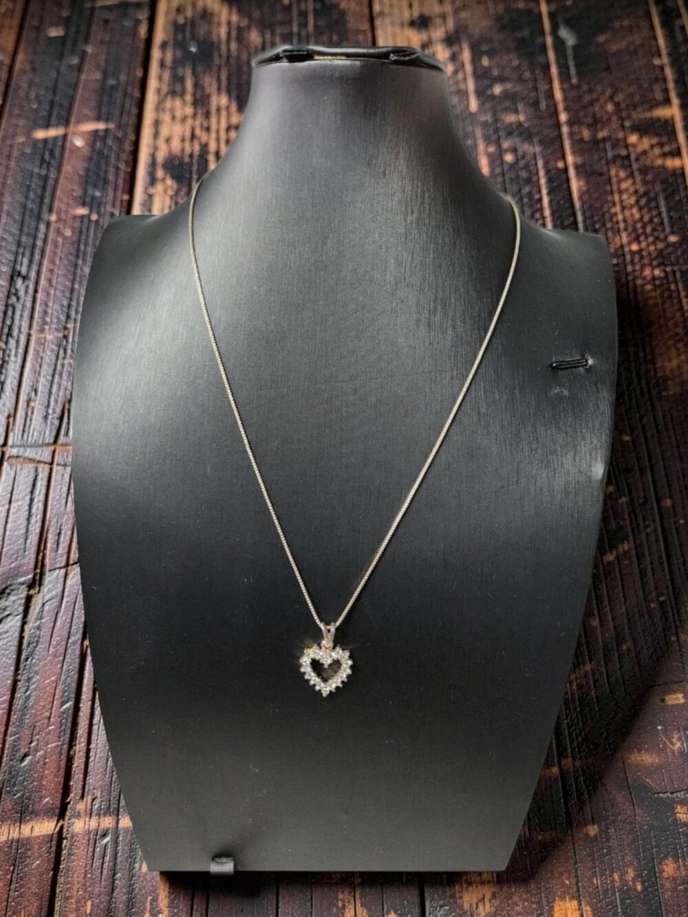 Vtge Signed CU 925 Cubic Zirconia Heart Pendant on 17.7" Box Chain, marked 925 I